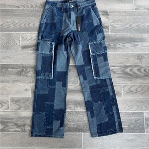 Men's Patchwork Denim Cargo Jeans